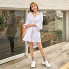 Mandarin-collar Wide-sleeve Shirtdress