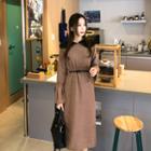 Cuffed-sleeve Knit Dress With Belt