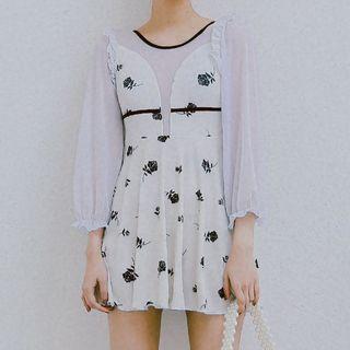 Long-sleeve Print Swim Dress