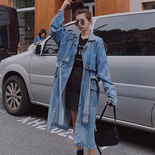 Tie-waist Washed Denim Coat