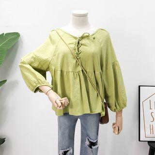 Loose-fit Lace-up Plain Blouse