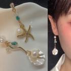 Non-matching Faux Pearl Shell & Starfish Dangle Earring