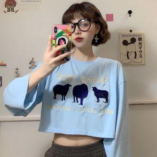 Embroidered Long-sleeve Cropped T-shirt