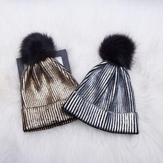 Pompom Shimmer Beanie Hat
