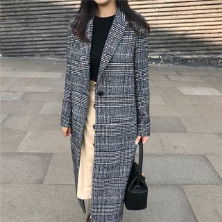 Plaid Long Notch Lapel Woolen Coat