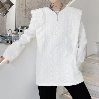 Long-sleeve Cap-shoulder Embossed Sweatshirt