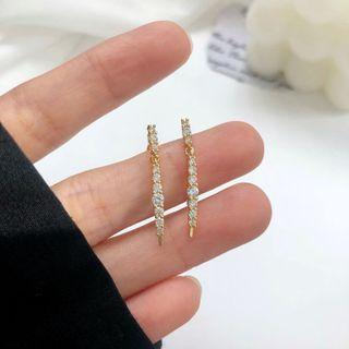 Bar Rhinestone Sterling Silver Dangle Earring
