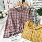 Plaid Buttoned Cropped Hoodie