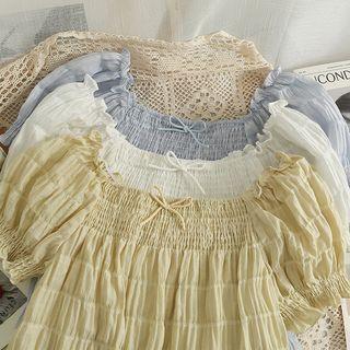 Off-shoulder Smocked Loose Top