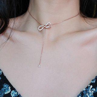 Rhinestone Bow Pendant Choker My30612 - One Size