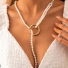 Faux Pearl Y Necklace Gold - One Size