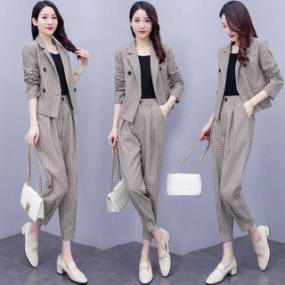 Set: Houndstooth Double Breasted Blazer + Dress Pants