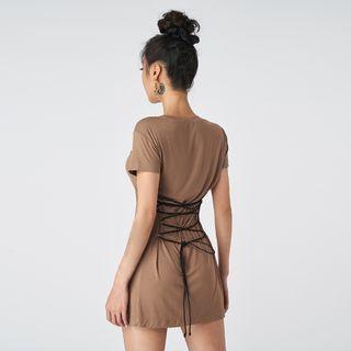 Crewneck Drawstring A-line Mini Dress