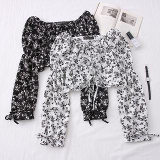 Tie-front Floral Crop Blouse