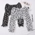 Tie-front Floral Crop Blouse