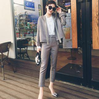 Set: Open Closure Knit Jacket + Pants