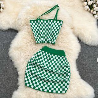 Set: Check Crop Camisole + High Waist Pencil Skirt