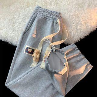Drawstring-cuff Bear Print Loose Fit Sweatpants