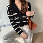 Collared Striped Cropped Cardigan
