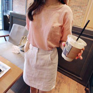 Set: Short-sleeve Pocketed T-shirt + A-line Skirt