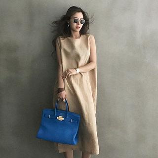 Sleeveless Linen Long Shift Dress