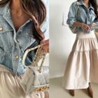 Drawstring-waist Denim Jacket Blue - One Size
