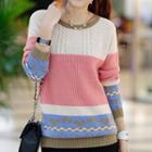 Patterned Color Block Sweater