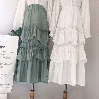 Asymmetric Frill Trim A-line Midi Skirt