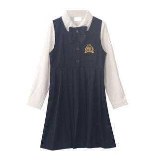 Plain Shirt / Bow Tie / Embroidered Overall Dress / Set