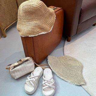 Lace-trim Rattan Bucket Hat