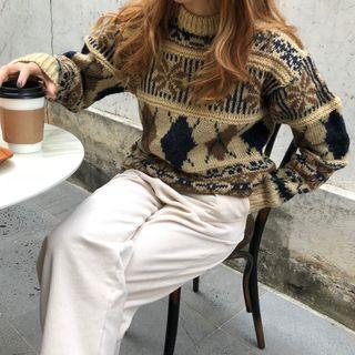 Patterned Crew Neck Sweater