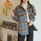 Flap-pocket Wool Blend Plaid Jacket