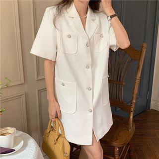 Short-sleeve Pocket Detail Mini Collared Dress