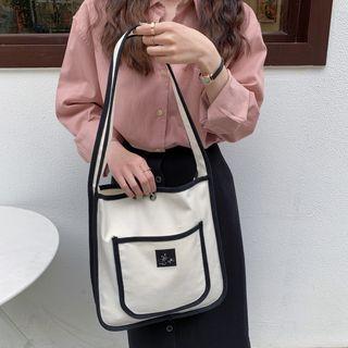 Contrast Trim Tote Bag Black Trim - Beige - One Size