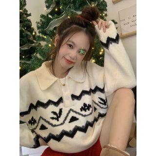 Printed Polo-neck Sweater Light Yellow - One Size