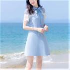 Short-sleeve Lace Paneled A-line Mini Dress