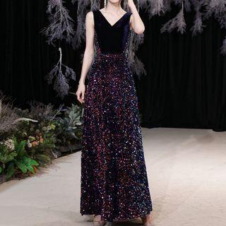 Sleeveless Sequin A-line Evening Gown