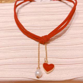 Faux Pearl Heart Pendant Choker 01 - As Shown In Figure - One Size