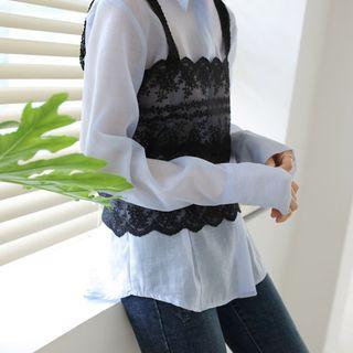 Wide-cuff Hidden-button Sheer Shirt