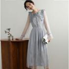 Long-sleeve Mesh Overlay Midi Lace Dress