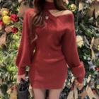 Asymmetrical Cold-shoulder Sweater Dress Red - One Size