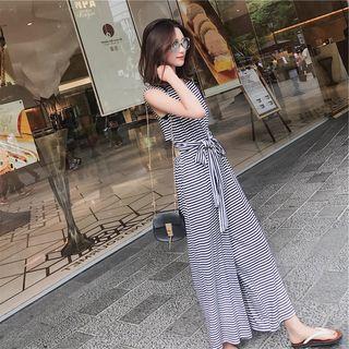 Sleeveless Striped Wide-leg Jumpsuit