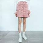 Buttoned Corduroy A-line Skirt