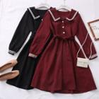 Sailor-collar A-line Midi Dress With Sash