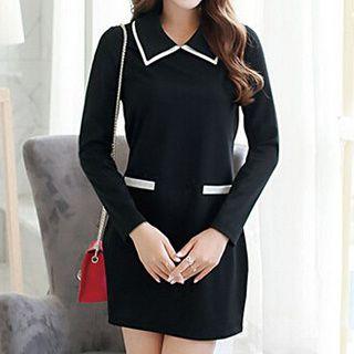 Piped Long-sleeve Sheath Dress