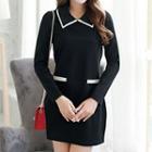 Piped Long-sleeve Sheath Dress