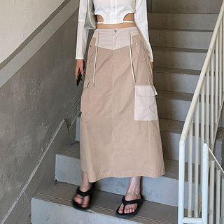 High-waist Color-block Maxi Cargo Skirt