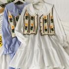 Set: Embroidered Button-up Knit Vest + Peter Pan-collar Midi Dress In 5 Colors