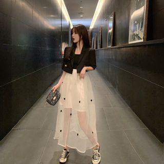 Elbow-sleeve Blazer / Knit Camisole Top / Midi A-line Skirt