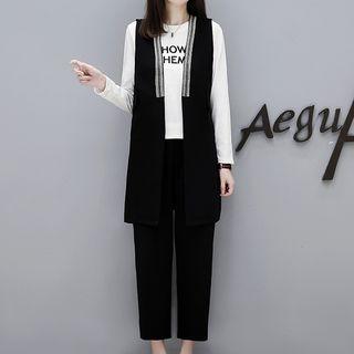 Set: Open Front Long Vest + Wide Leg Pants